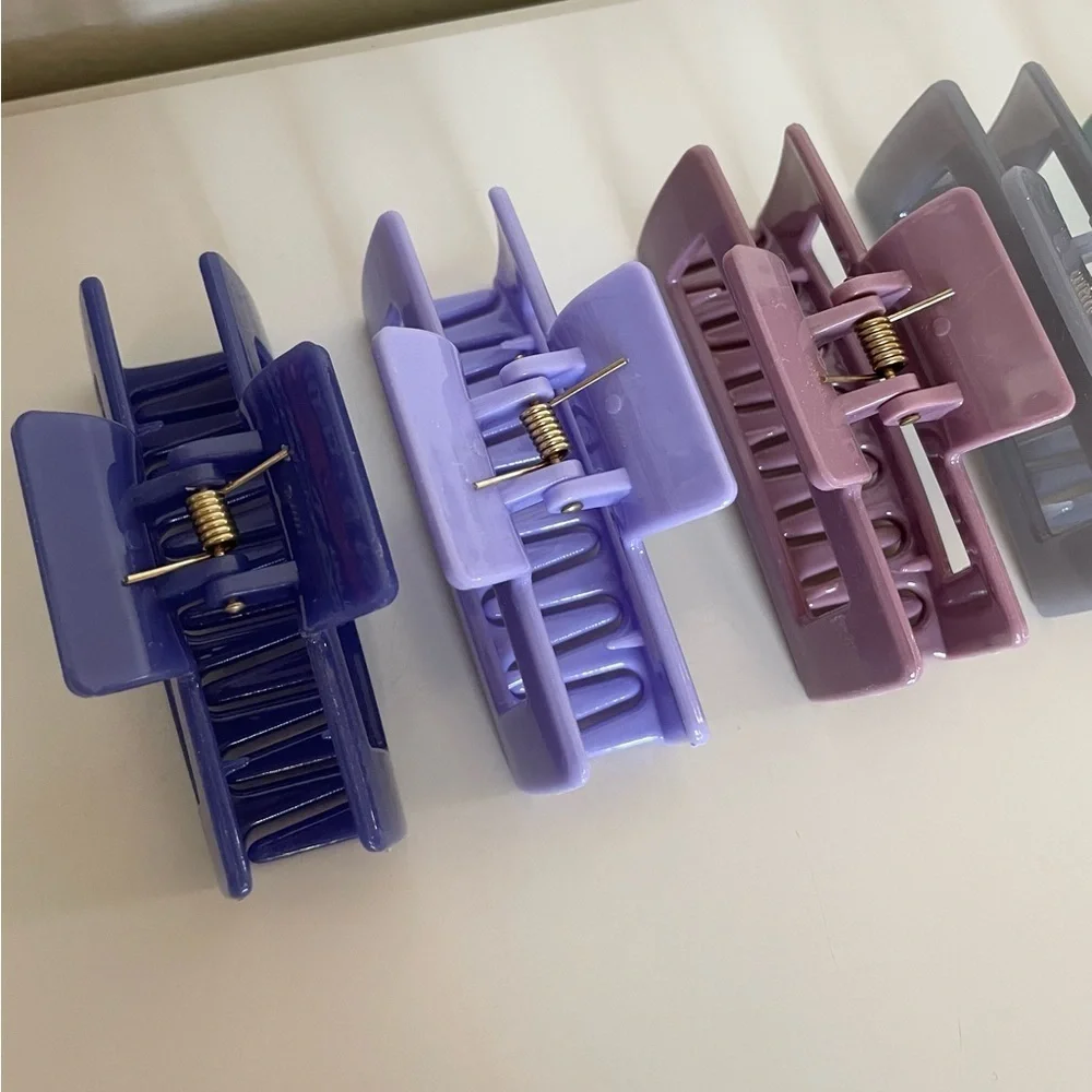 Purple Multicolored Rectangular Medium Size Claw Clip Hair Accessory 5 Pk Bundle